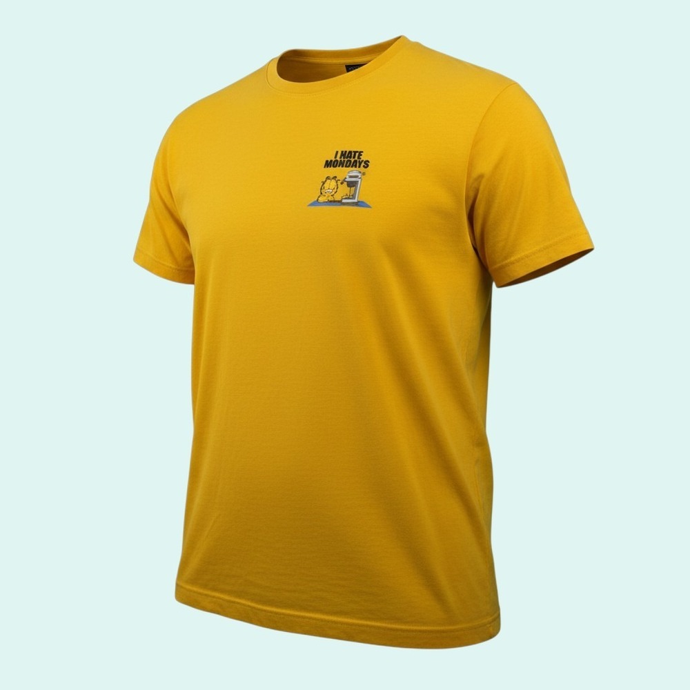 Garfield I Hate Mondays Men's Mustard Yellow T-Shirt Short Sleeve Crew Neck